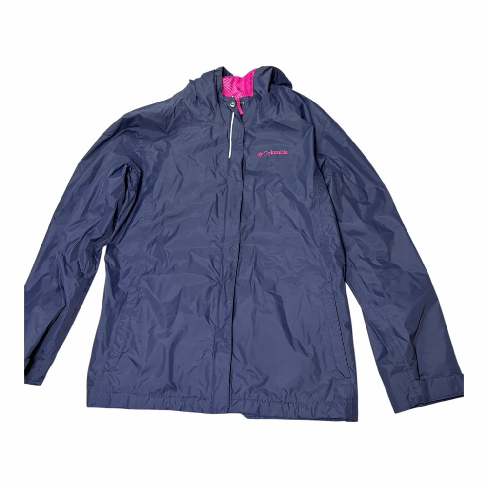 Girl’s Columbia Navy Full Zip Hooded Raincoat Size XL